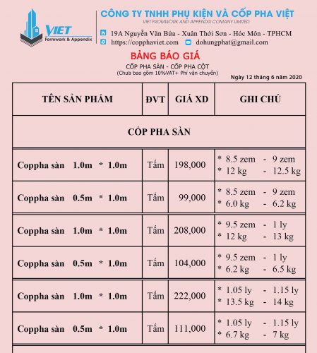 báo giá CỐP PHA sàn