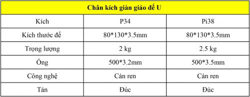 Quy cách chân kích giàn giáo đế U